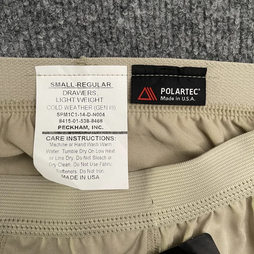 Polartec Power Dry Drawers Mens Sz S Cold Weather Base Layer Tights Beige